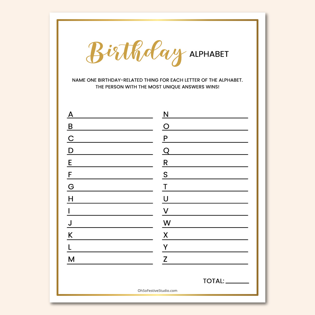 Birthday alphabet game OhSoFestiveStudio