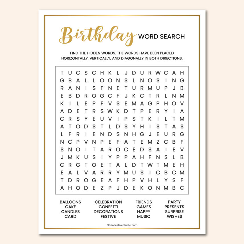 Birthday word search - OhSoFestiveStudio