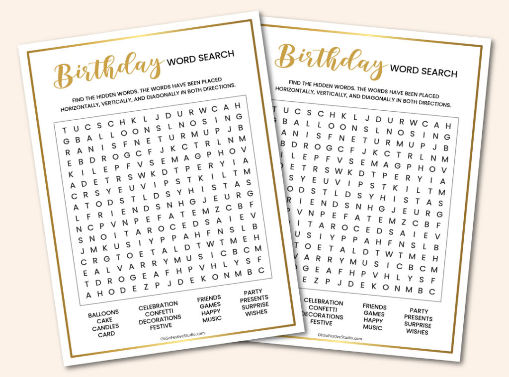 Birthday word search - OhSoFestiveStudio