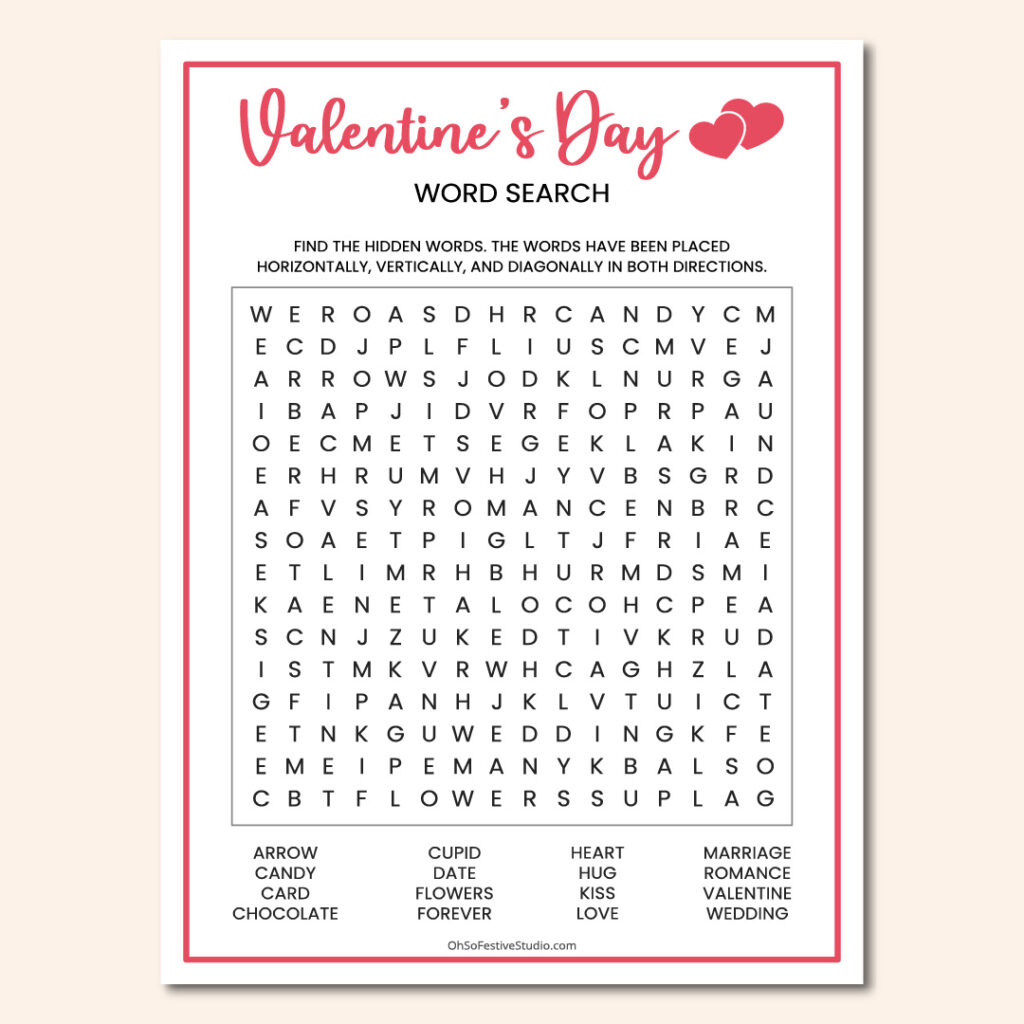 Valentine's Day word search - OhSoFestiveStudio