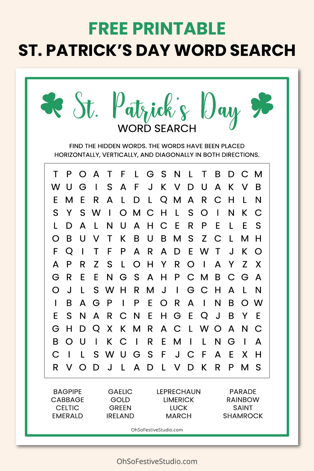 St. Patrick's Day word search