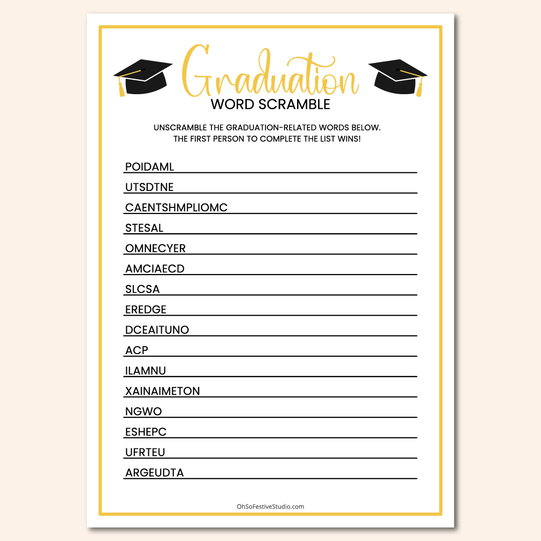 Graduation word scramble - OhSoFestiveStudio