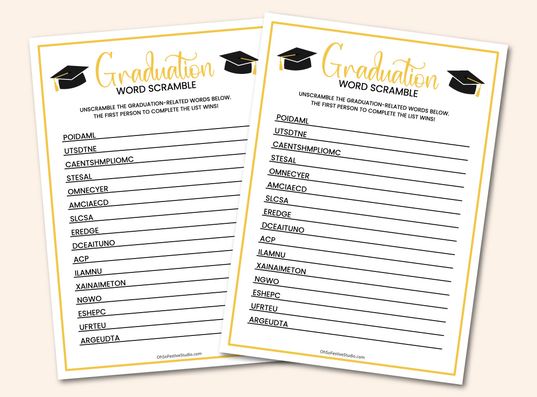 Printable graduation word scramble