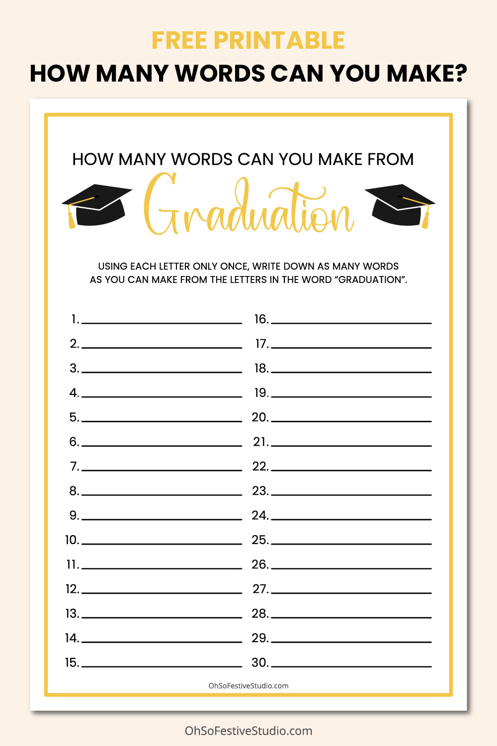 Printable how many words can you make game