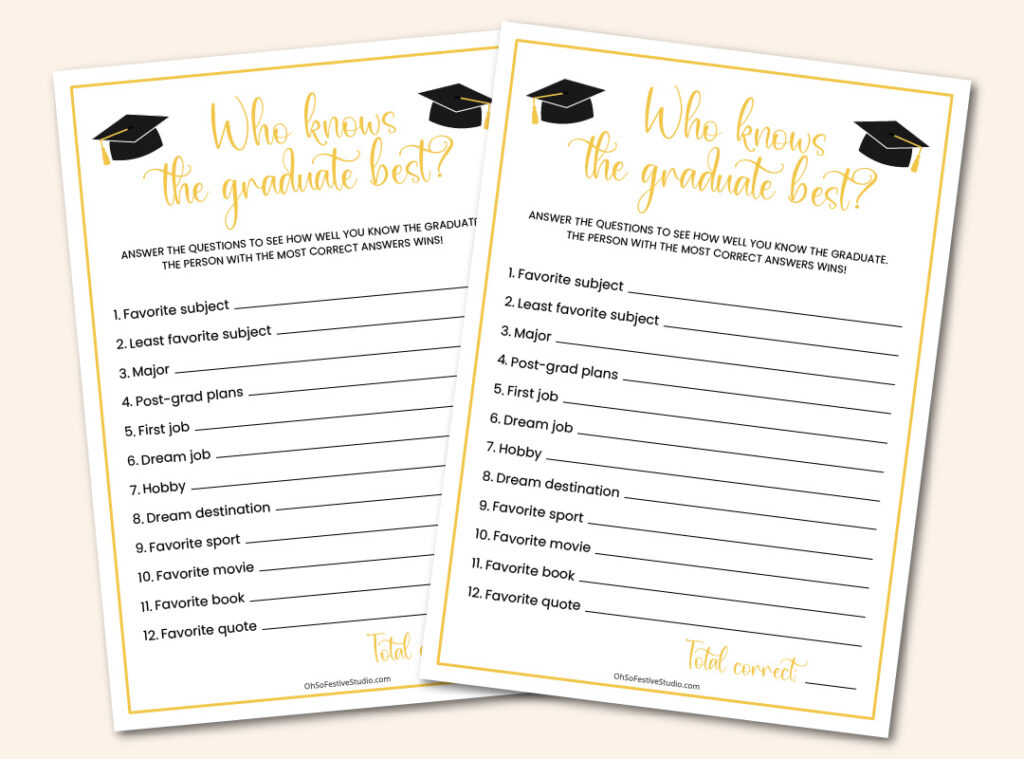 Printable who knows the graduate best game